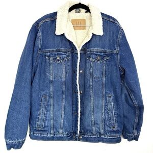 GAP Blue Denim Jacket with Cream Sherpa Collar Size Small